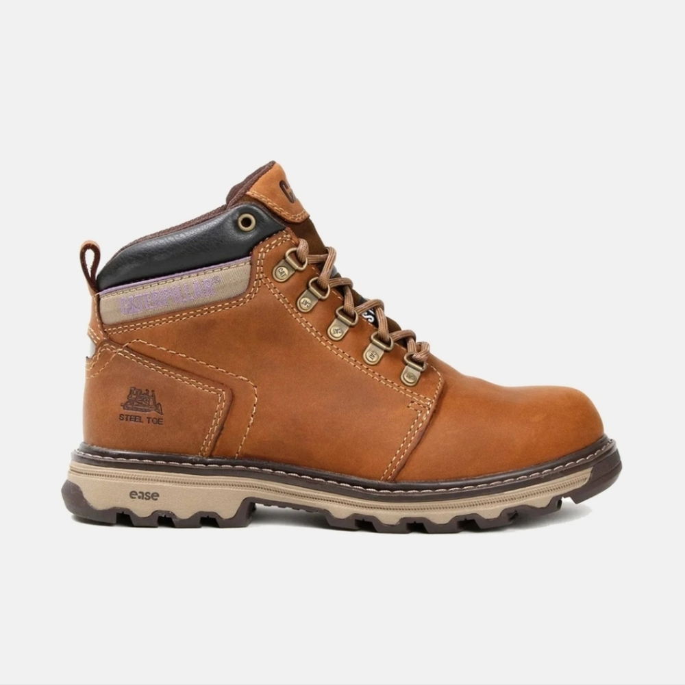 Caterpillar Women Ellie steel toe work boots,dark beige full-grain leather Sz 6